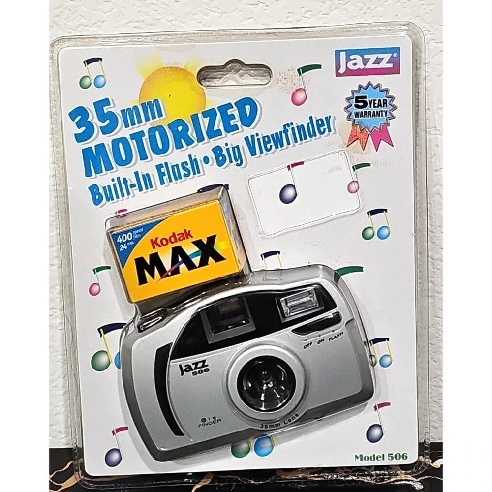 Vintage Jazz 35mm Motorized Camera With Built In Flash Model 506 Missing Battery